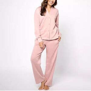 Berkshire Homewear French Terry Cardigan & Flare Pant Set | Size 1X | Pink